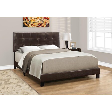 Gfancy Fixtures 45.75 in. Dark Brown Solid Wood MDF & Foam Queen Size Bed with a Leather Look GF3667723